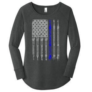 Welder Blue Line American Flag USA Patriotic Welder Women's Perfect Tri Tunic Long Sleeve Shirt