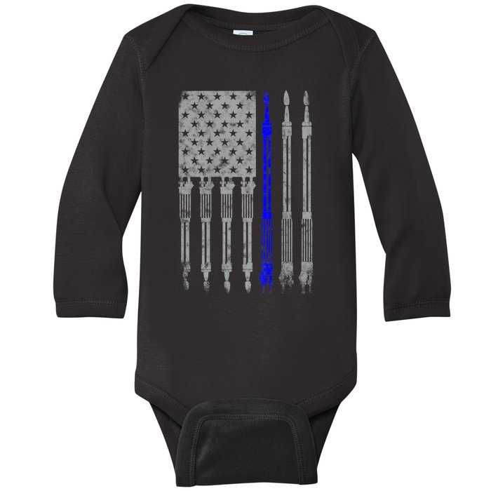 Welder Blue Line American Flag USA Patriotic Welder Baby Long Sleeve Bodysuit