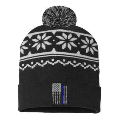 Welder Blue Line American Flag USA Patriotic Welder USA-Made Snowflake Beanie