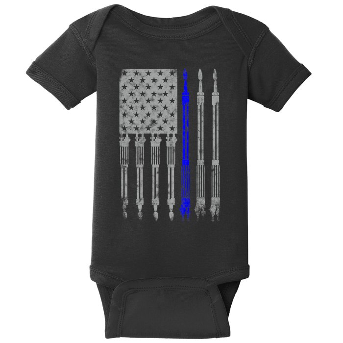 Welder Blue Line American Flag USA Patriotic Welder Baby Bodysuit