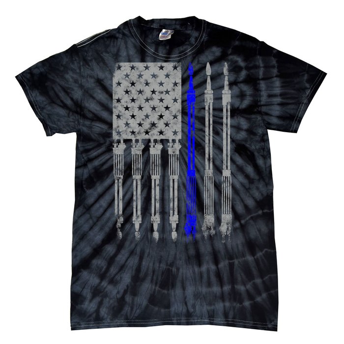 Welder Blue Line American Flag USA Patriotic Welder Tie-Dye T-Shirt