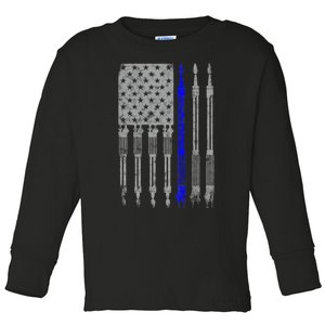 Welder Blue Line American Flag USA Patriotic Welder Toddler Long Sleeve Shirt