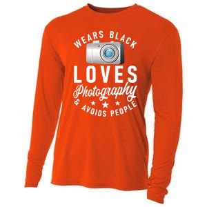 Wears Black Loves Photography And Avoids People Photographer Funny Gift Cooling Performance Long Sleeve Crew