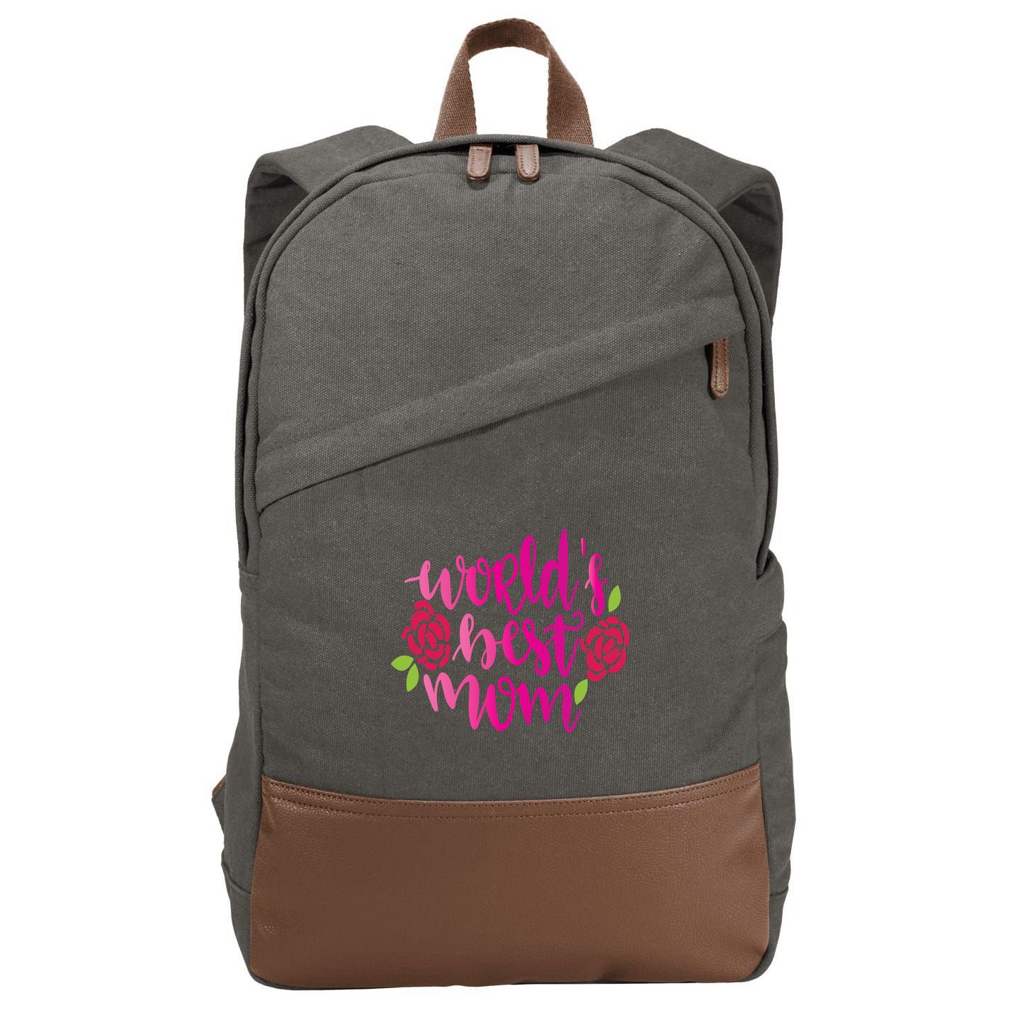 Worlds Best Mom Flower Cotton Canvas Backpack