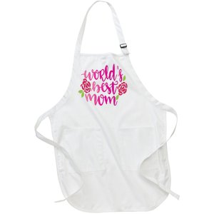 Worlds Best Mom Flower Full-Length Apron With Pockets