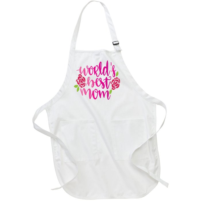 Worlds Best Mom Flower Full-Length Apron With Pockets