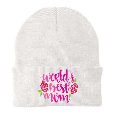 Worlds Best Mom Flower Knit Cap Winter Beanie