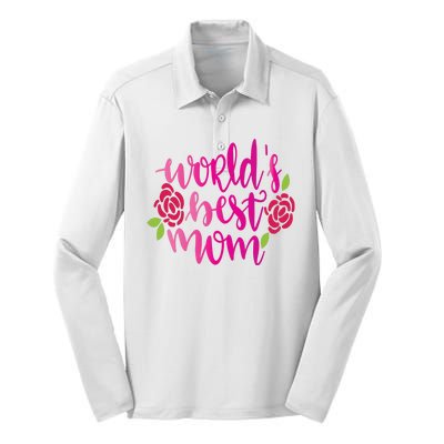 Worlds Best Mom Flower Silk Touch Performance Long Sleeve Polo