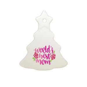 Worlds Best Mom Flower Ceramic Tree Ornament