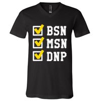 Womens BSN MSN DNP Doctorate Degree Checklist Funny Graduation Gift V-Neck T-Shirt