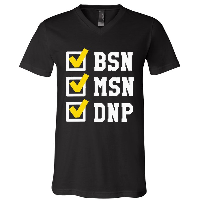 Womens BSN MSN DNP Doctorate Degree Checklist Funny Graduation Gift V-Neck T-Shirt