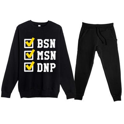 Womens BSN MSN DNP Doctorate Degree Checklist Funny Graduation Gift Premium Crewneck Sweatsuit Set