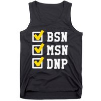 Womens BSN MSN DNP Doctorate Degree Checklist Funny Graduation Gift Tank Top