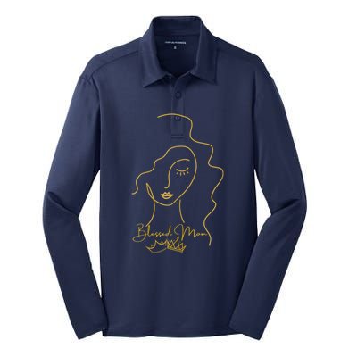 Womens Blessed Mom Mama Boy Mom Girl Mom For Mother's Day Silk Touch Performance Long Sleeve Polo