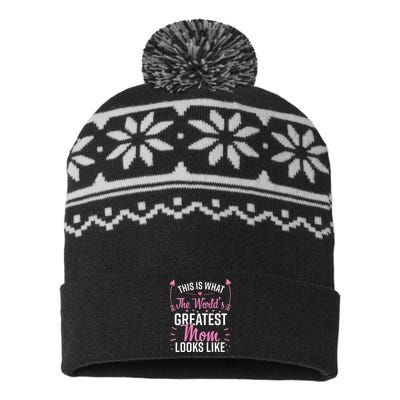 Womens Best Mom Best Mother USA-Made Snowflake Beanie