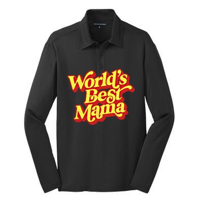 World's Best Mama! Vintage 70's / 80's Retro Font Style Gift Silk Touch Performance Long Sleeve Polo