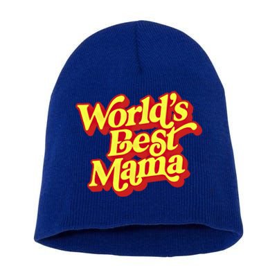 World's Best Mama! Vintage 70's / 80's Retro Font Style Gift Short Acrylic Beanie