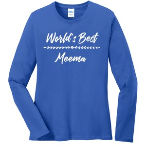 WorldS Best Meema With Floral Accent Fun Mother Gift Cute Gift Ladies Long Sleeve Shirt