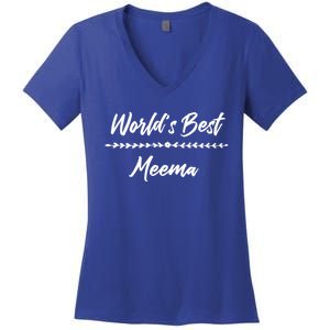 WorldS Best Meema With Floral Accent Fun Mother Gift Cute Gift Women's V-Neck T-Shirt