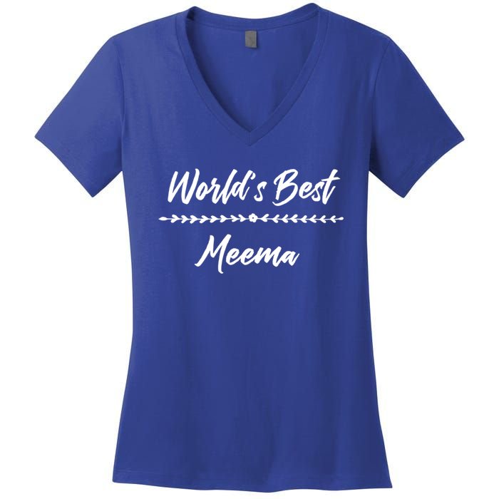 WorldS Best Meema With Floral Accent Fun Mother Gift Cute Gift Women's V-Neck T-Shirt