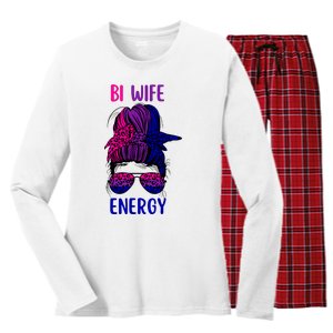 Womens Bisexual Messy Bun LGBTQ Cool Subtle Bi Pride Flag Colors Women's Long Sleeve Flannel Pajama Set 