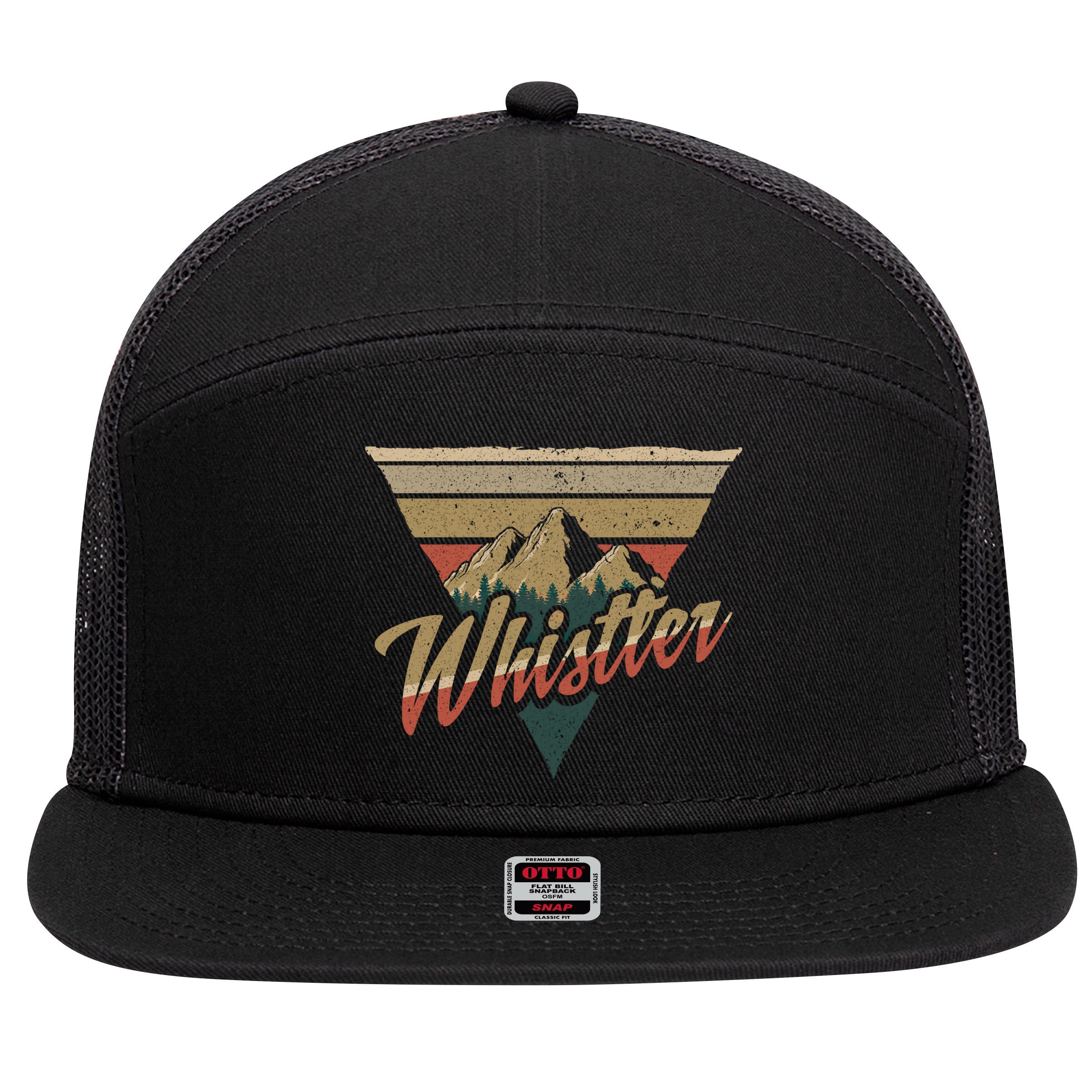 Whistler Blackcomb Mountain Illustration Vacation Souvenir Gift 7 Panel Mesh Trucker Snapback Hat