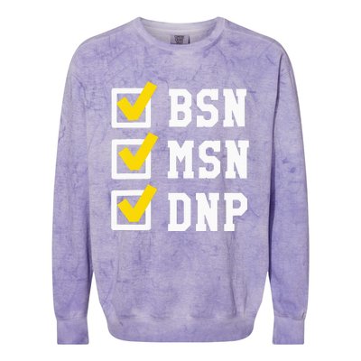 Womens BSN MSN DNP Doctorate Degree Checklist Funny Graduation Gift Colorblast Crewneck Sweatshirt