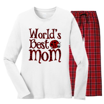 Worlds Best Mom Ladybugs Women's Long Sleeve Flannel Pajama Set 