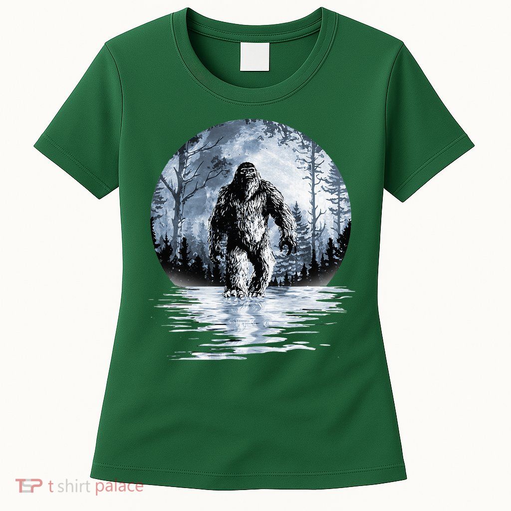 Women Bigfoot Moon Lunar Sasquatch Womens T-Shirt