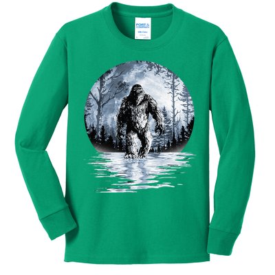 Women Bigfoot Moon Lunar Sasquatch Kids Long Sleeve Shirt