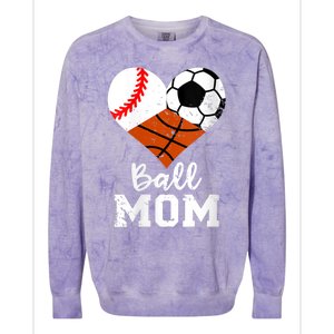 Wo Ball Mom Funny Baseball Soccer Basketball Mom V-Neck Colorblast Crewneck Sweatshirt