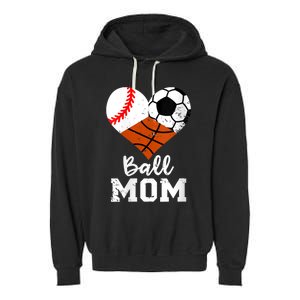 Wo Ball Mom Funny Baseball Soccer Basketball Mom V-Neck Garment-Dyed Fleece Hoodie