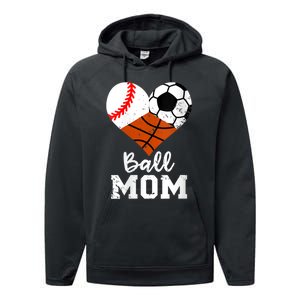 Wo Ball Mom Funny Baseball Soccer Basketball Mom V-Neck Performance Fleece Hoodie