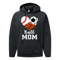 Wo Ball Mom Funny Baseball Soccer Basketball Mom V-Neck Performance Fleece Hoodie