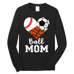 Wo Ball Mom Funny Baseball Soccer Basketball Mom V-Neck Long Sleeve Shirt