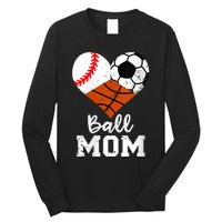 Wo Ball Mom Funny Baseball Soccer Basketball Mom V-Neck Long Sleeve Shirt