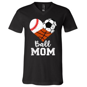 Wo Ball Mom Funny Baseball Soccer Basketball Mom V-Neck V-Neck T-Shirt