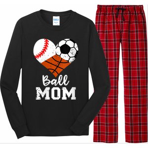 Wo Ball Mom Funny Baseball Soccer Basketball Mom V-Neck Long Sleeve Pajama Set