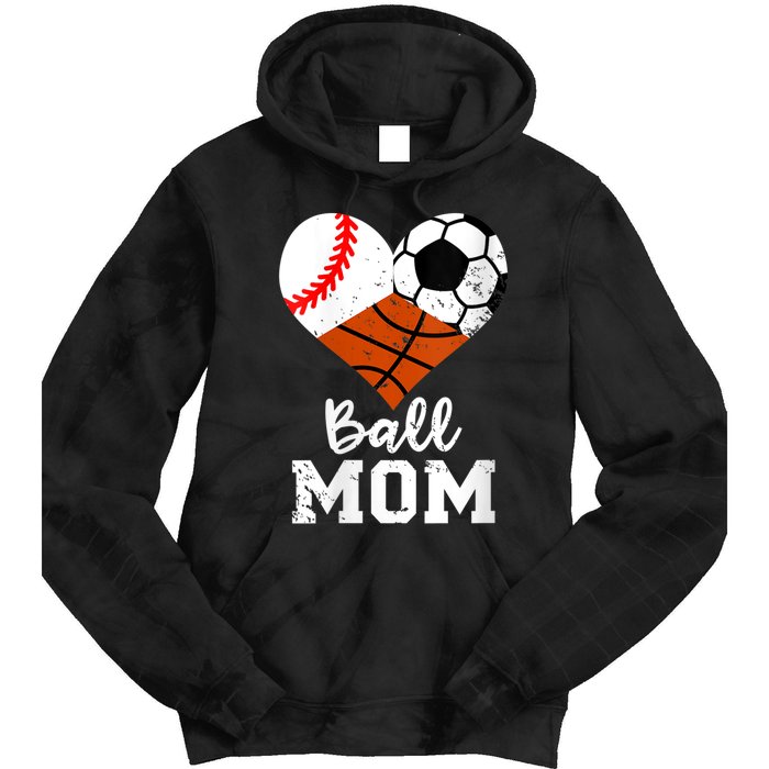 Wo Ball Mom Funny Baseball Soccer Basketball Mom V-Neck Tie Dye Hoodie