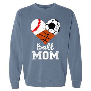 Wo Ball Mom Funny Baseball Soccer Basketball Mom V-Neck Garment-Dyed Sweatshirt