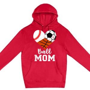 Wo Ball Mom Funny Baseball Soccer Basketball Mom V-Neck Premium Pullover Hoodie