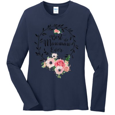 Womens Best Mawmaw Ever Floral Decoration Grandma Ladies Long Sleeve Shirt