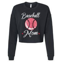 Womens Baseball Mom Cool Sport Mommy Mama Momma Wife Mother Cropped Pullover Crew