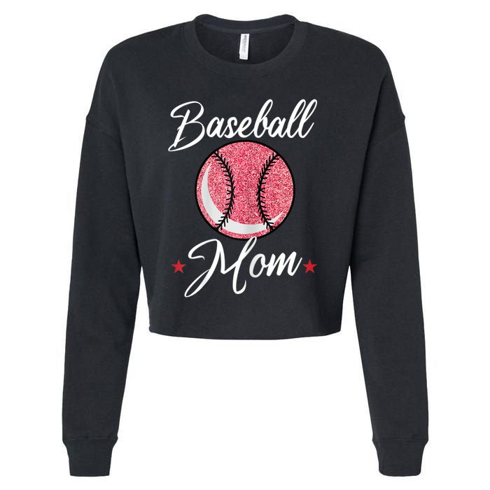 Womens Baseball Mom Cool Sport Mommy Mama Momma Wife Mother Cropped Pullover Crew