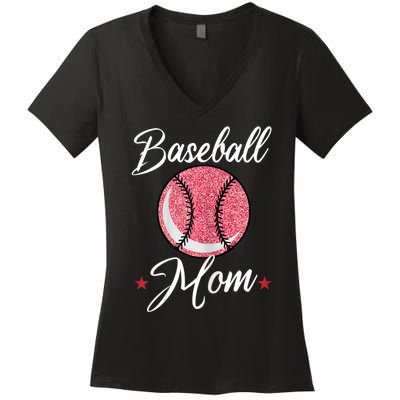 Womens Baseball Mom Cool Sport Mommy Mama Momma Wife Mother Women's V-Neck T-Shirt