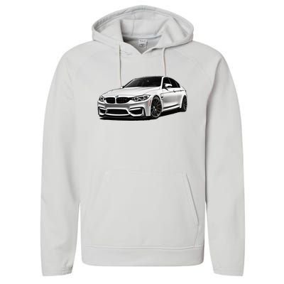 White Beamer M3m4 Sedan Sports Car Art M Series Performance Fleece Hoodie