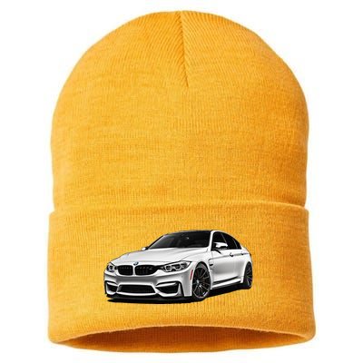 White Beamer M3m4 Sedan Sports Car Art M Series Sustainable Knit Beanie