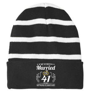 We've Been Married For 41 Years For Couples 41st Anniversary Striped Beanie with Solid Band