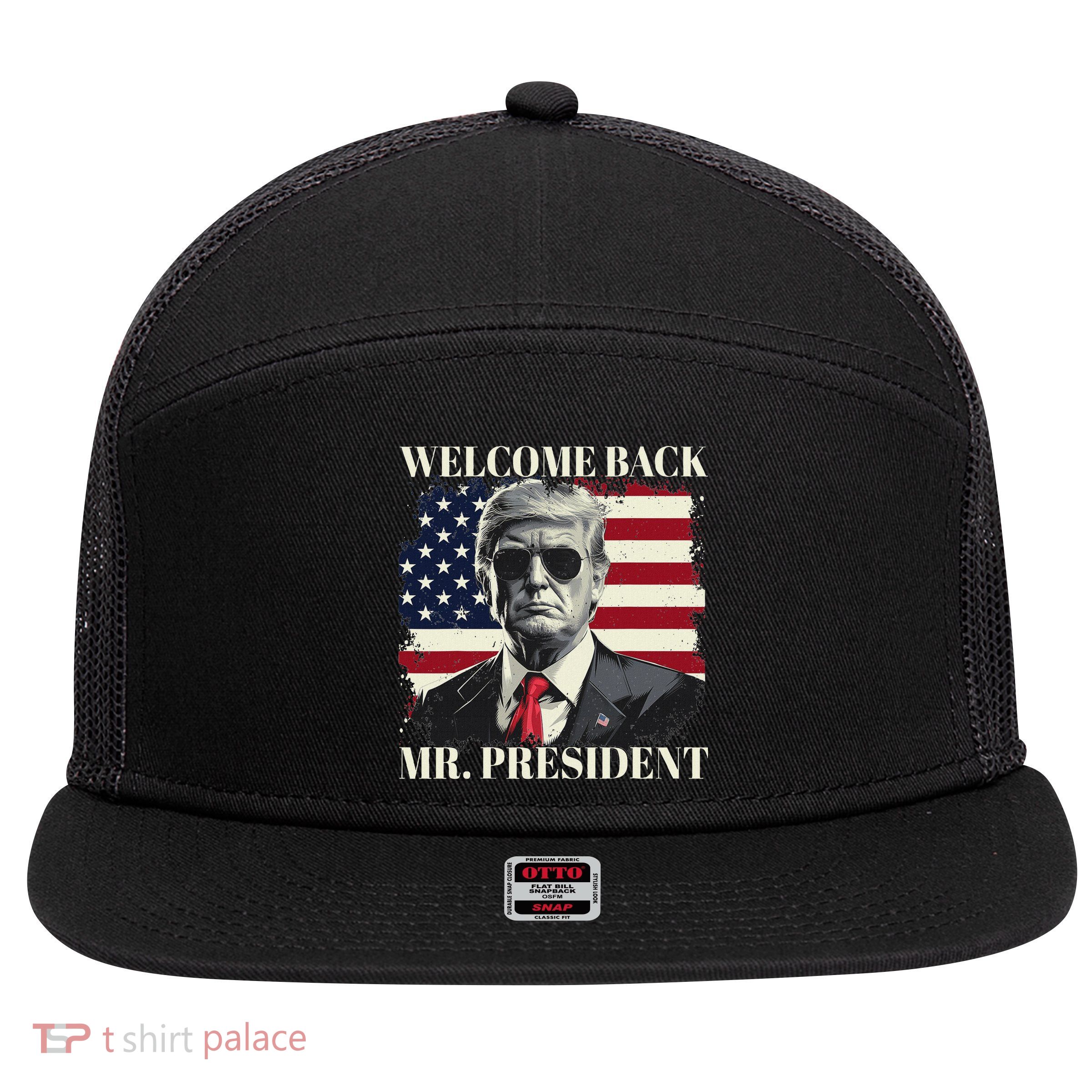 Welcome Back Mr President Trump Power Patriotic Usa Flag 7 Panel Mesh Trucker Snapback Hat