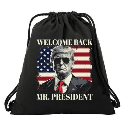 Welcome Back Mr President Trump Power Patriotic Usa Flag Drawstring Bag